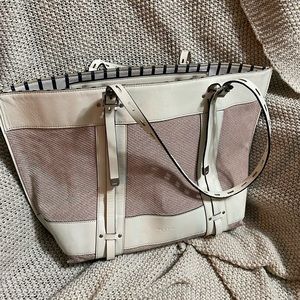 Rag & Bone Cow‎ Leather/Striped Canvas Adjustable Straps Field Tote Bag